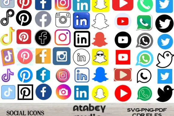 Social Media Icons SVG Bundle | Facebook TikTok Instagram YouTube Logo Icons | Printable Social Media Logo PNG SVG PDF Files for Cricut & Branding