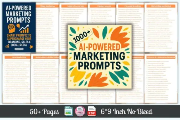 1000+ AI-Powered Marketing Prompts Workbook for Entrepreneurs, Small Businesses, Content Creators & Digital Marketers | Printable AI Prompt Guide for Branding, Social Media, SEO, Ads, Email Marketing,