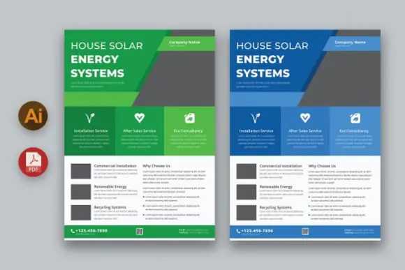Editable Green Energy Flyer Templates | Renewable Energy Business Flyer Design | Print-Ready Eco Solar Power Marketing Template for Sustainability, Clean Energy, Environment & Green Business Promotion