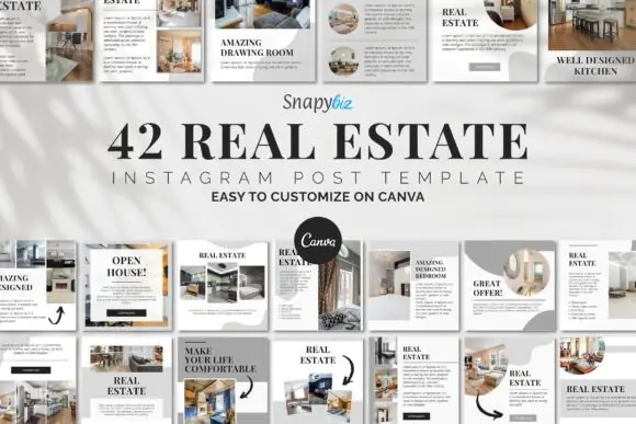 Real Estate Social Media Post Canva Templates, 42 Editable Instagram Posts for Realtors, Property Marketing Graphics, Real Estate Agent Branding Kit