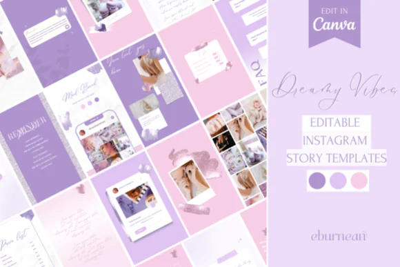 25 Pink Purple Instagram Story Templates for Canva – Editable Feminine Instagram Branding Kit, Aesthetic Social Media Story Bundle, Beauty Business Templates, Blogger Story Designs, Modern Canva Marke
