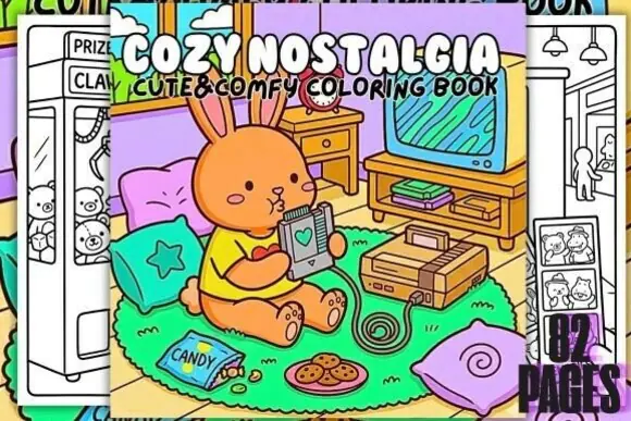 Cozy Nostalgia Cute & Comfy Coloring Book – 82 Printable Cozy Coloring Pages for Adults & Teens | Kawaii Relaxing Digital PDF | Cute Hygge & Nostalgic Coloring Art