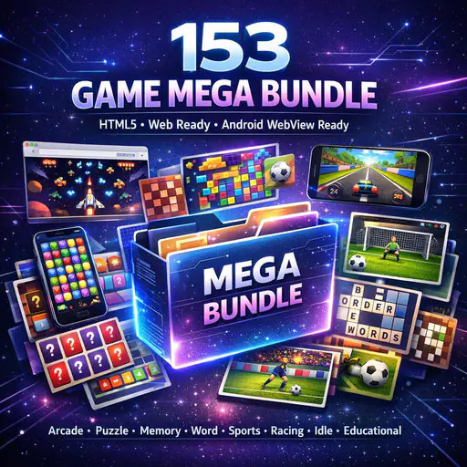 153 HTML5 Game Mega Bundle | Web + Android WebView Ready Casual Games Pack | Browser Game Templates | Game Source Codes