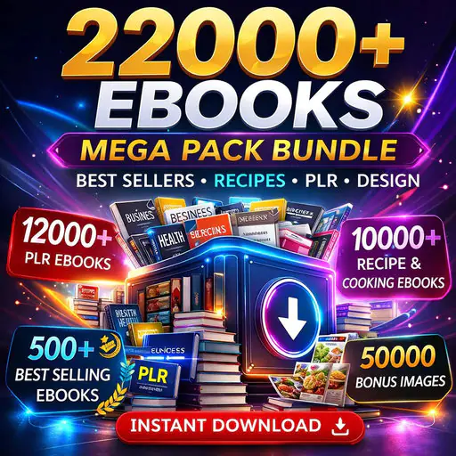 22000+ EBooks Mega Pack Bundle | 12000+ PLR Ebooks | 10000+ Recipe & Cooking EBooks | 500+ Best Sellers + 50000 Recipe Images